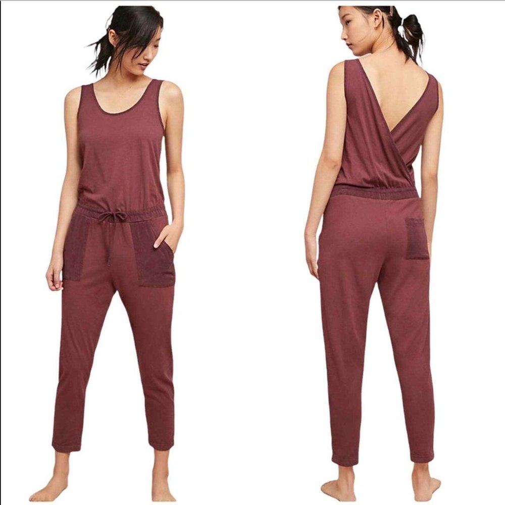 Women's Jumpsuit Size Small Anthropologie T.La Cross-Back Maroon Knit Romper